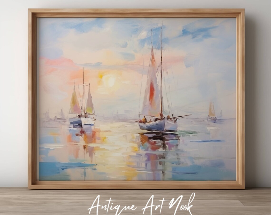 Seascape Sailing Boat Coastal Oil Painting