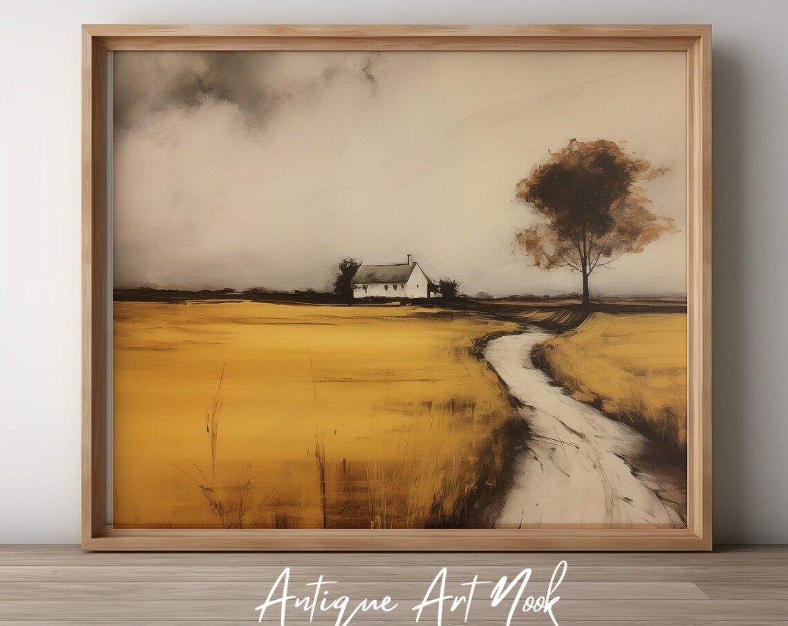 Winding Country Road Vintage Landscape Art Print