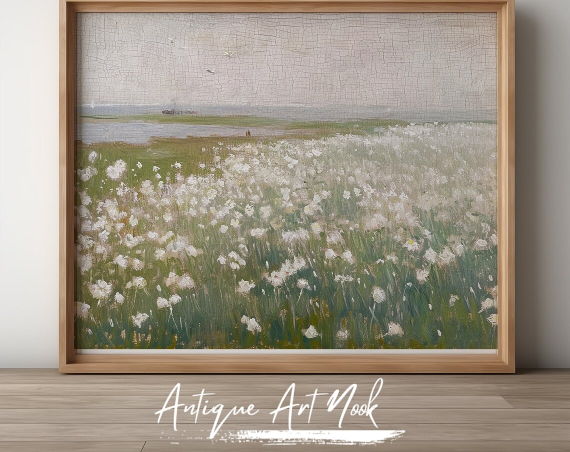 Field Of Flowers, Vintage Landscape Art Print