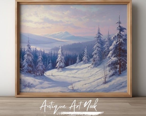 Laurentian Snowy Trees Canadian Print Landscape Antique Wall Art Pine Tree Oil Painting Vintage Style Decor