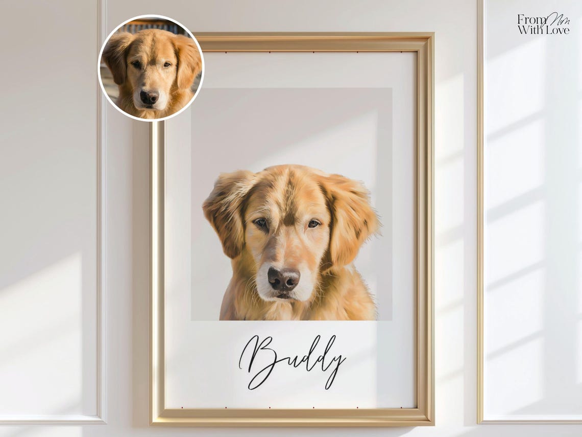 Personalized Golden Retriever Watercolor Portrait Dog Name Poster