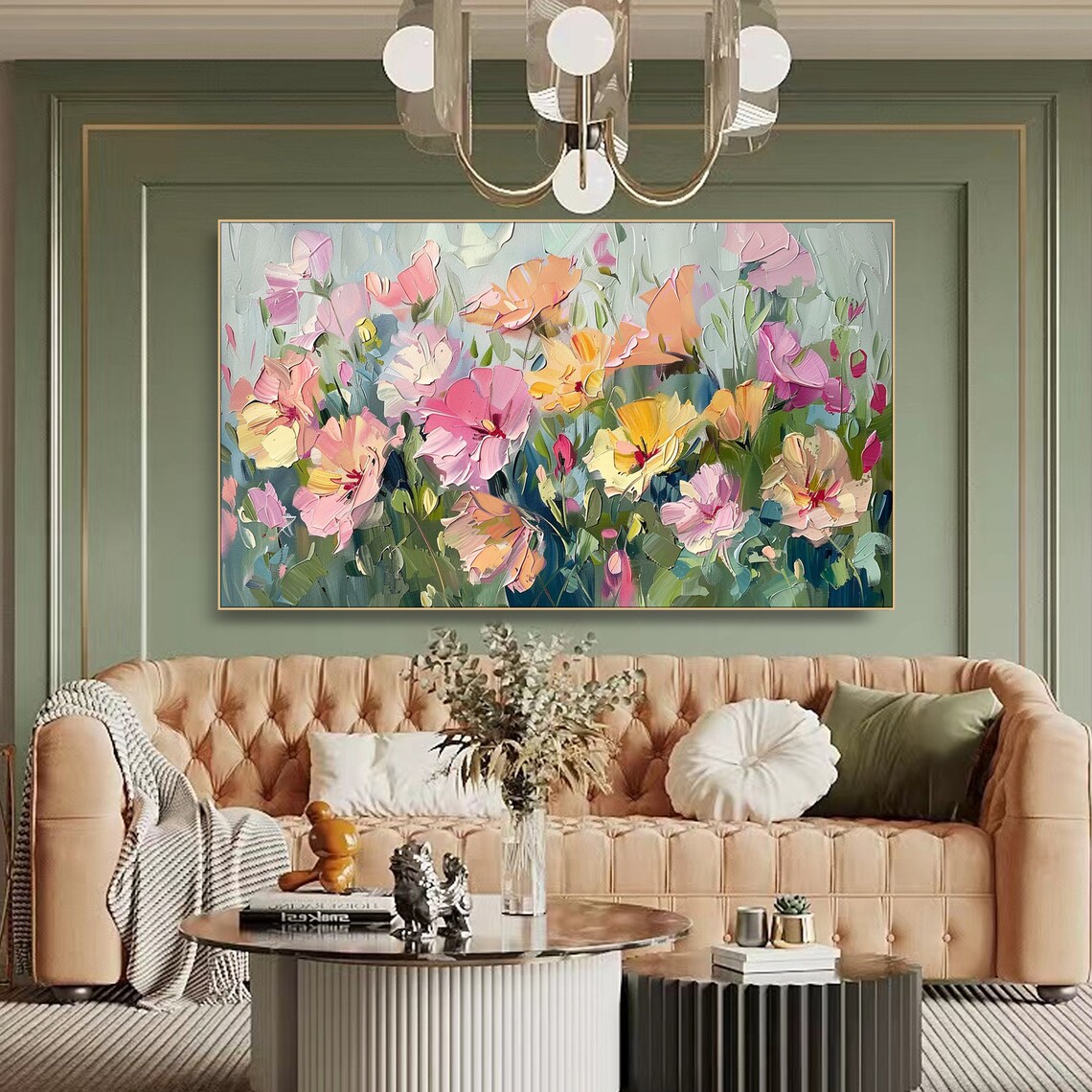 Pastel Poppy Flowers In Pink Orange And Yellow Oil Art Poster - Image 3