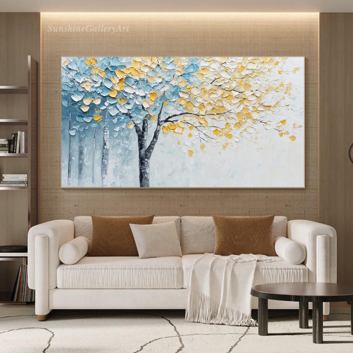 Blue And Yellow Abstract Tree Sculpted Petal Canopy Art Poster - Image 2