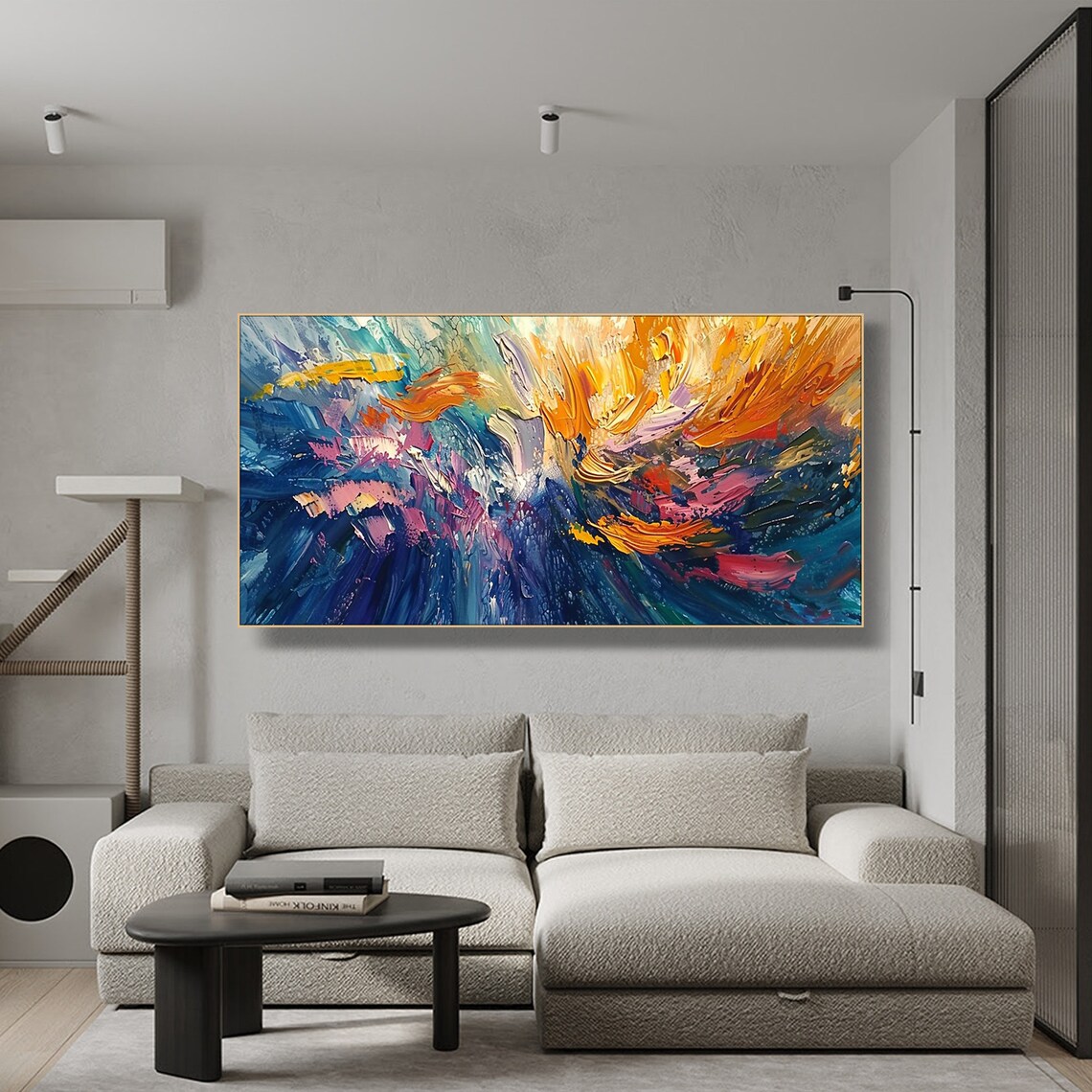 Bold Abstract Oil Painting Blue Orange Brushstrokes Art Poster - Image 2