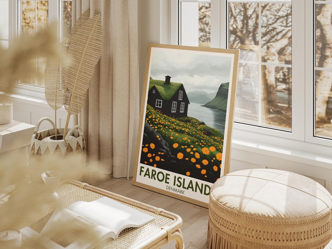 Faroe Travel Poster, Denmark Bay Village Print - Image 4