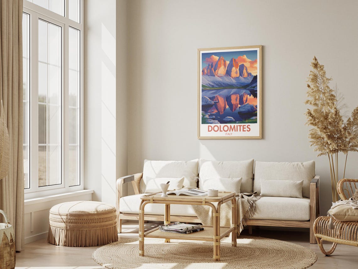 Dolomites Italy White Edition Sunset Lake Reflection Mountain Poster - Image 3