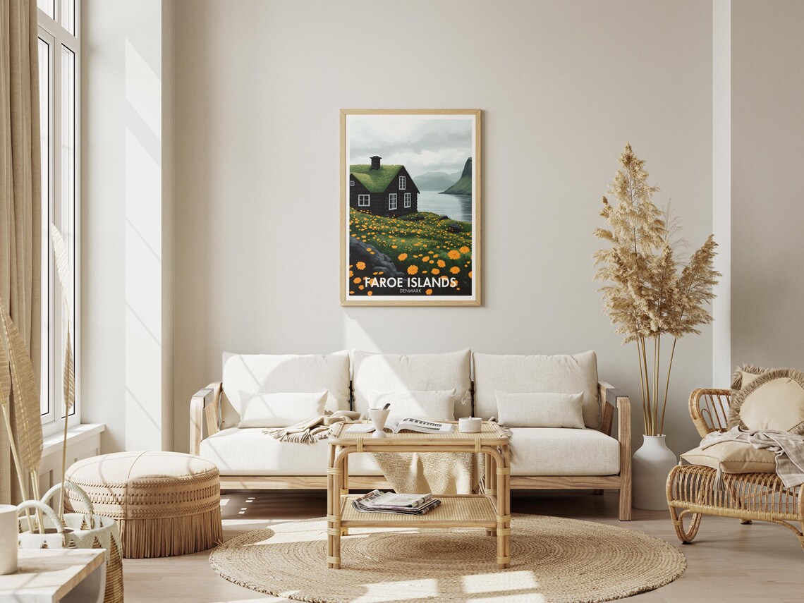 Faroe Islands Travel Poster, Coastal Village Art Print - Image 2