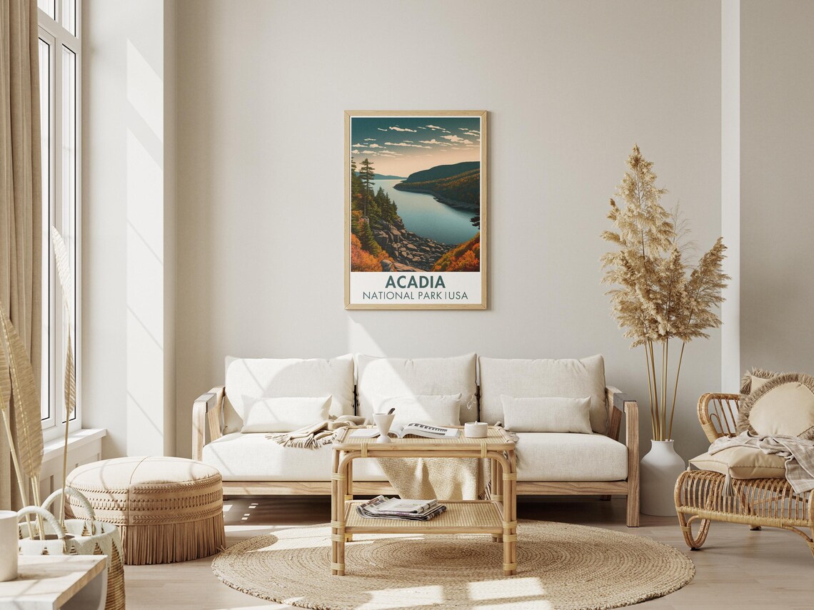 Acadia National Park Travel Poster Fall Foliage Rocky Coast Retro - Image 2
