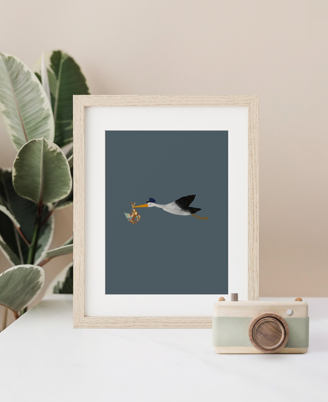 Minimalist Stork With Baby Nursery Art Print - Image 2