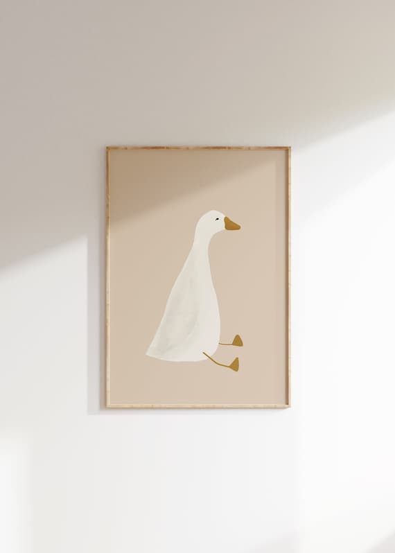 Silly Goose Cute Goose Poster, Beige Nursery Decor