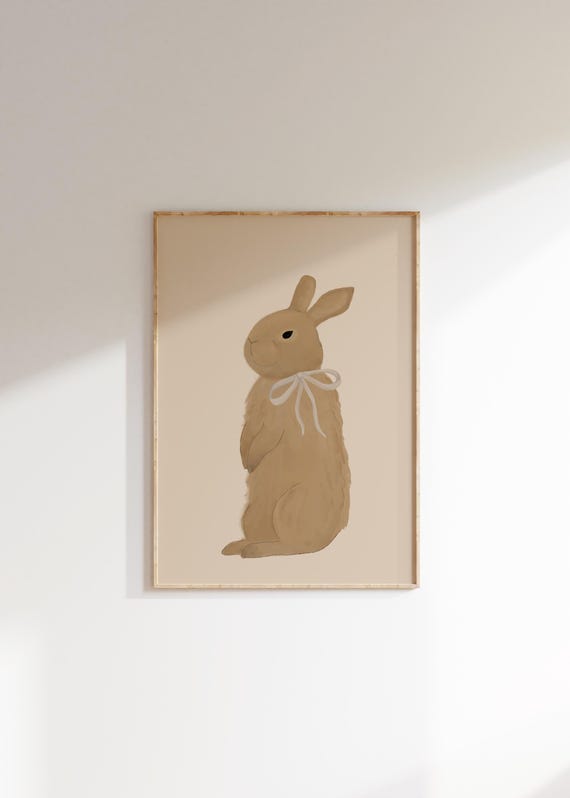 Bunny Nursery Print Little Girl Wall Art Girls Room Bunny Print Farm Nursery Decor Baby Bunny Print Coquette Room Decor Beige Nursery Art