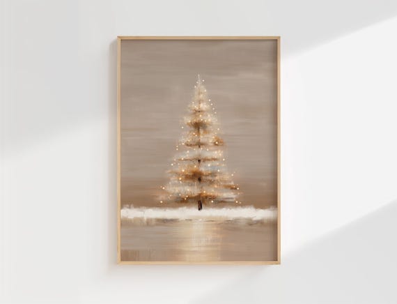 Beige Christmas Tree Print Minimalist Holiday Wall Art