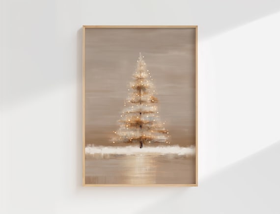 Beige Minimalist Christmas Tree Warm Lights Neutral Holiday Poster