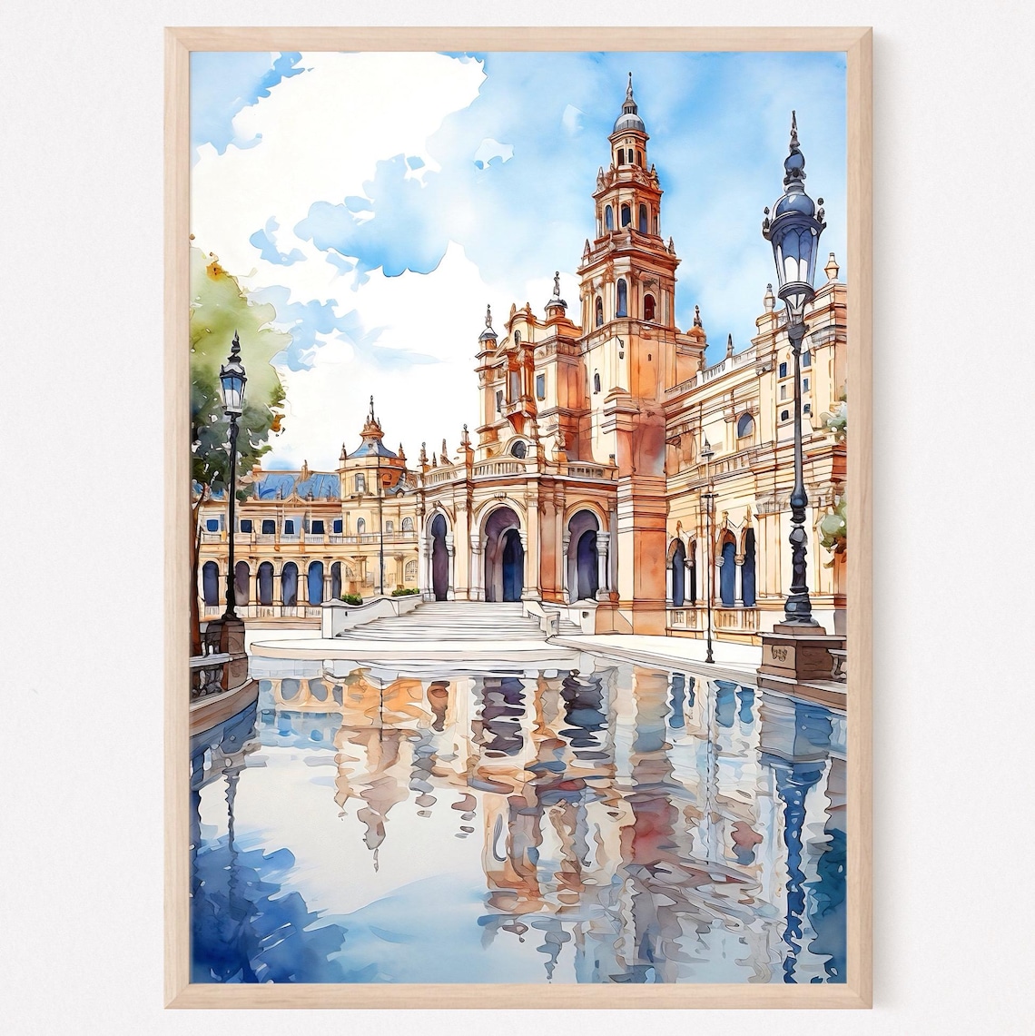 Seville Spain Plaza De Espana Watercolor Reflecting Pool Poster