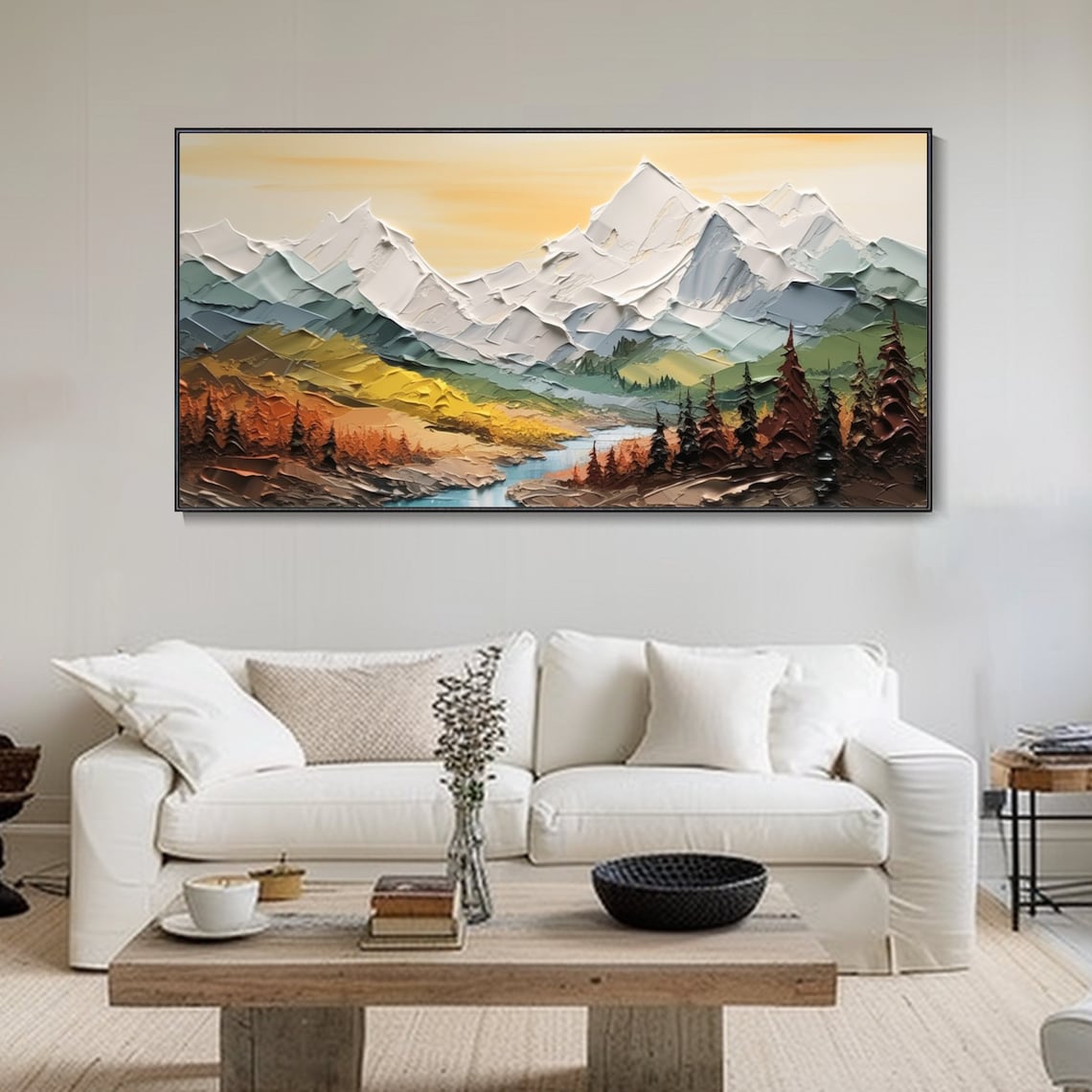 Palette Knife Snowy Mountains Landscape Oil Painting - Image 2