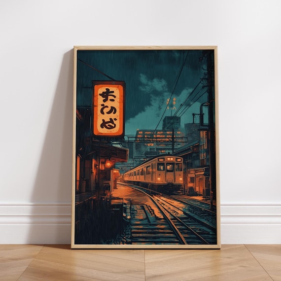 Moody Train Station Art Print Matte Vertical Posters Wall Decor Home Office Artwork Japanese Vintage Travel