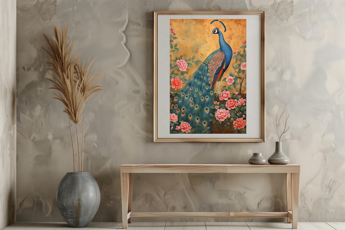 Morni Peacock Mughal-Inspired Pichwai Art Print - Image 2