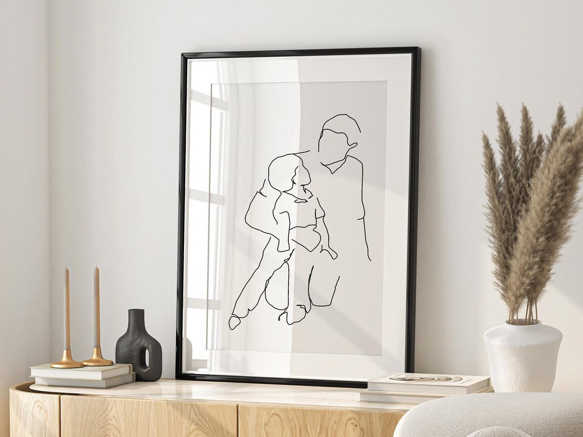 Father Carrying Child Tender Sweet Minimalist Line Art Poster