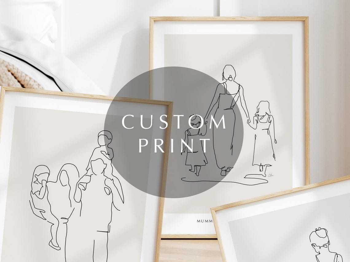 Custom Family Portrait Gallery Wall Collection Line Art Poster