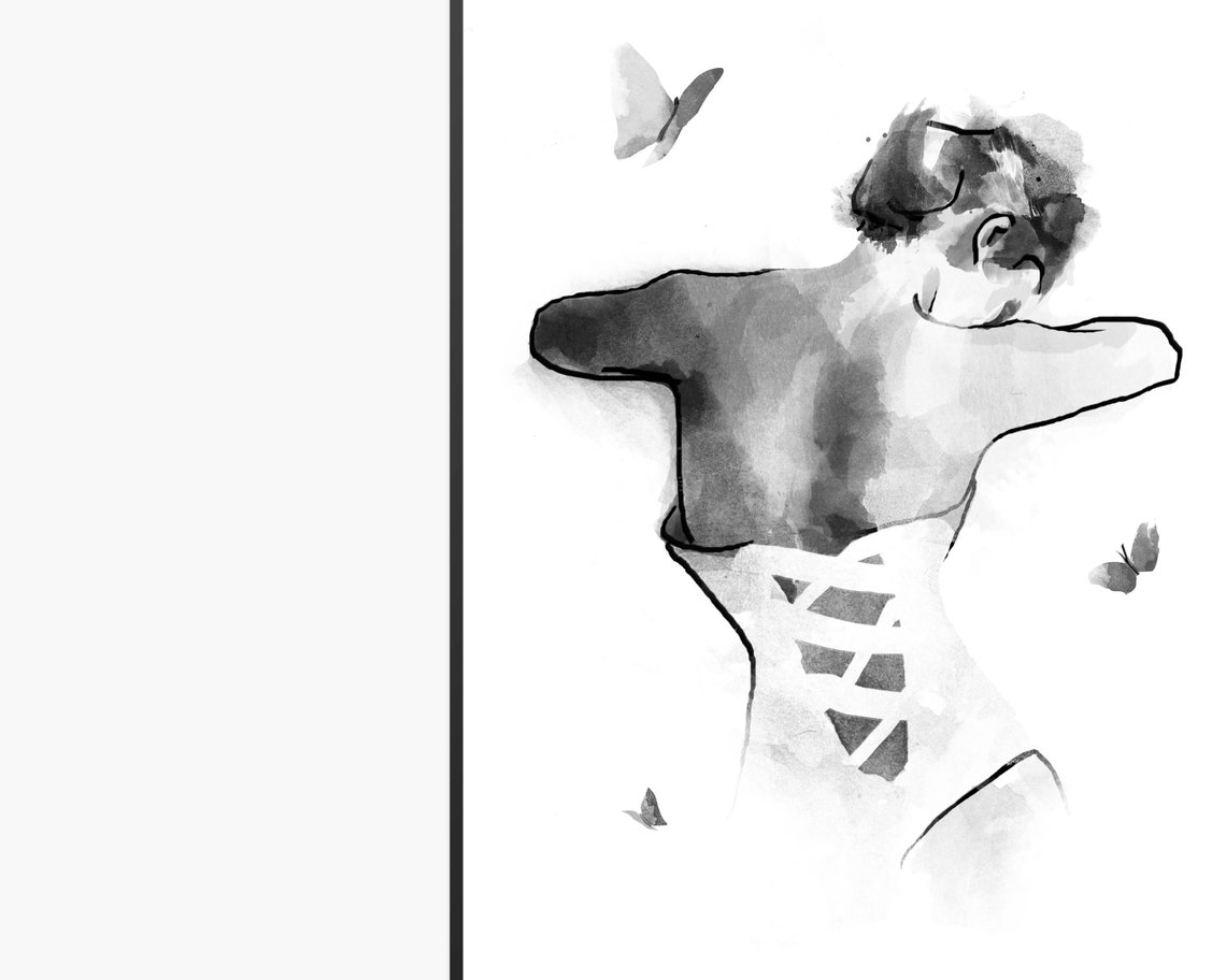Woman With Butterflies Lace Up Bodice Watercolor Figure Poster - Image 2