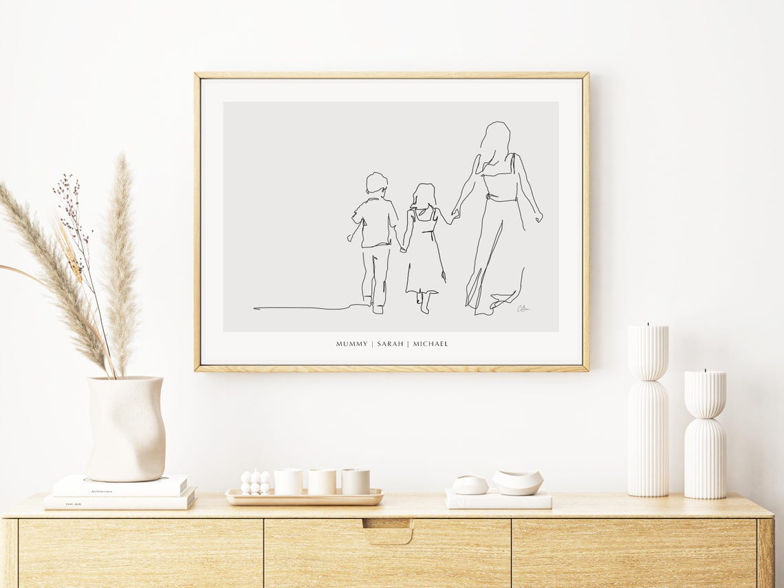 Mother And Children Illustration Mother And Children Portrait Mother And Children Wall Art Family Portrait Print Gift Family Art - Image 2