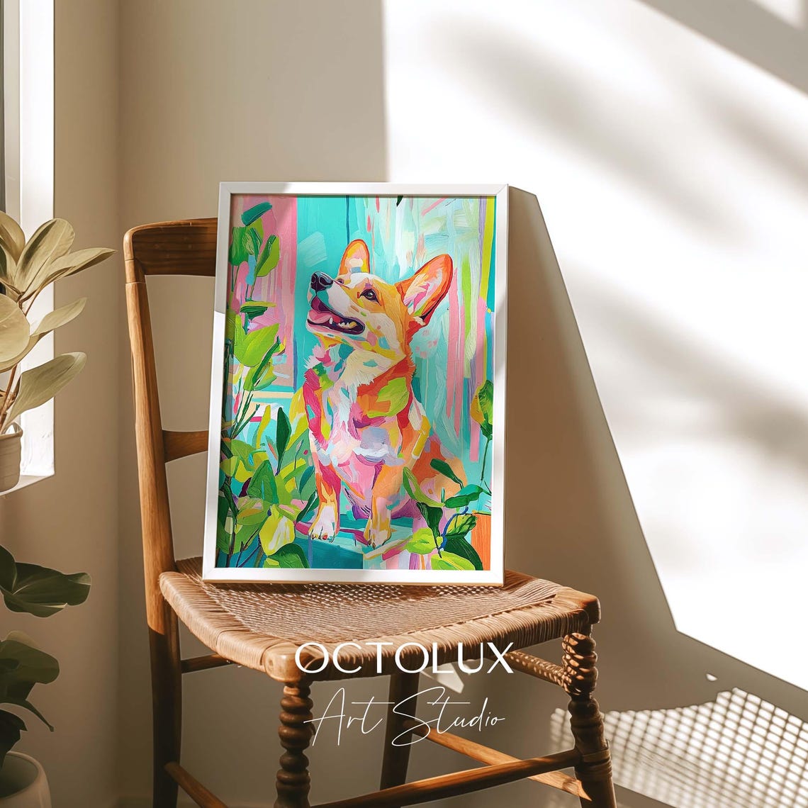 Colorful Corgi Abstract Pop Art Portrait Vibrant Rainbow Dog Poster