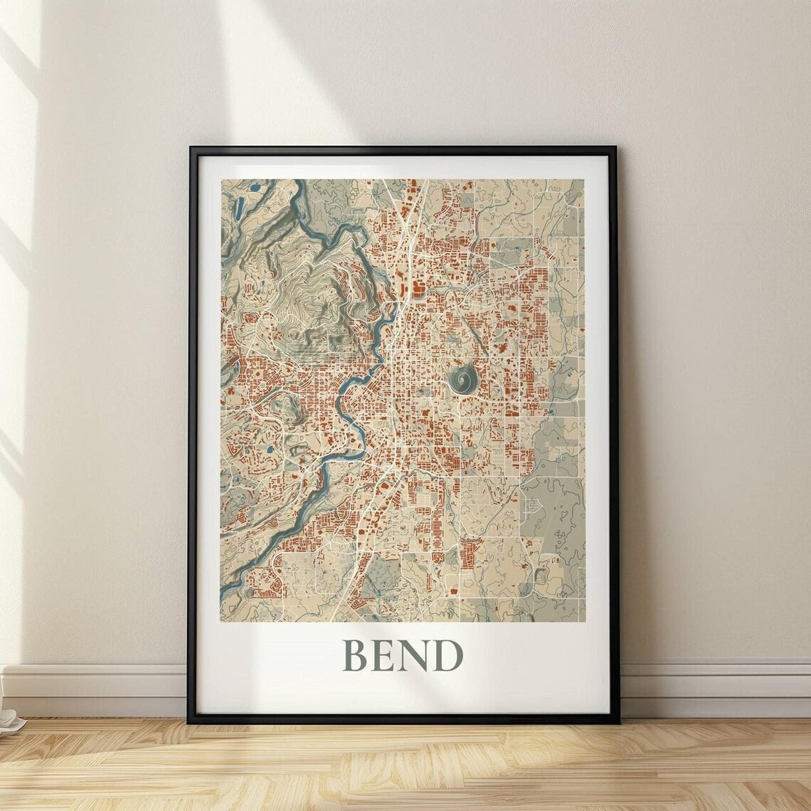 Bend Oregon Map, Old Style Topographic Lines
