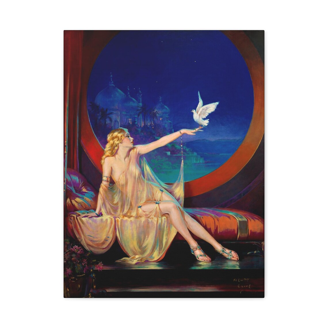 Vintage Lady Releasing White Dove Art Nouveau Moonlight Poster