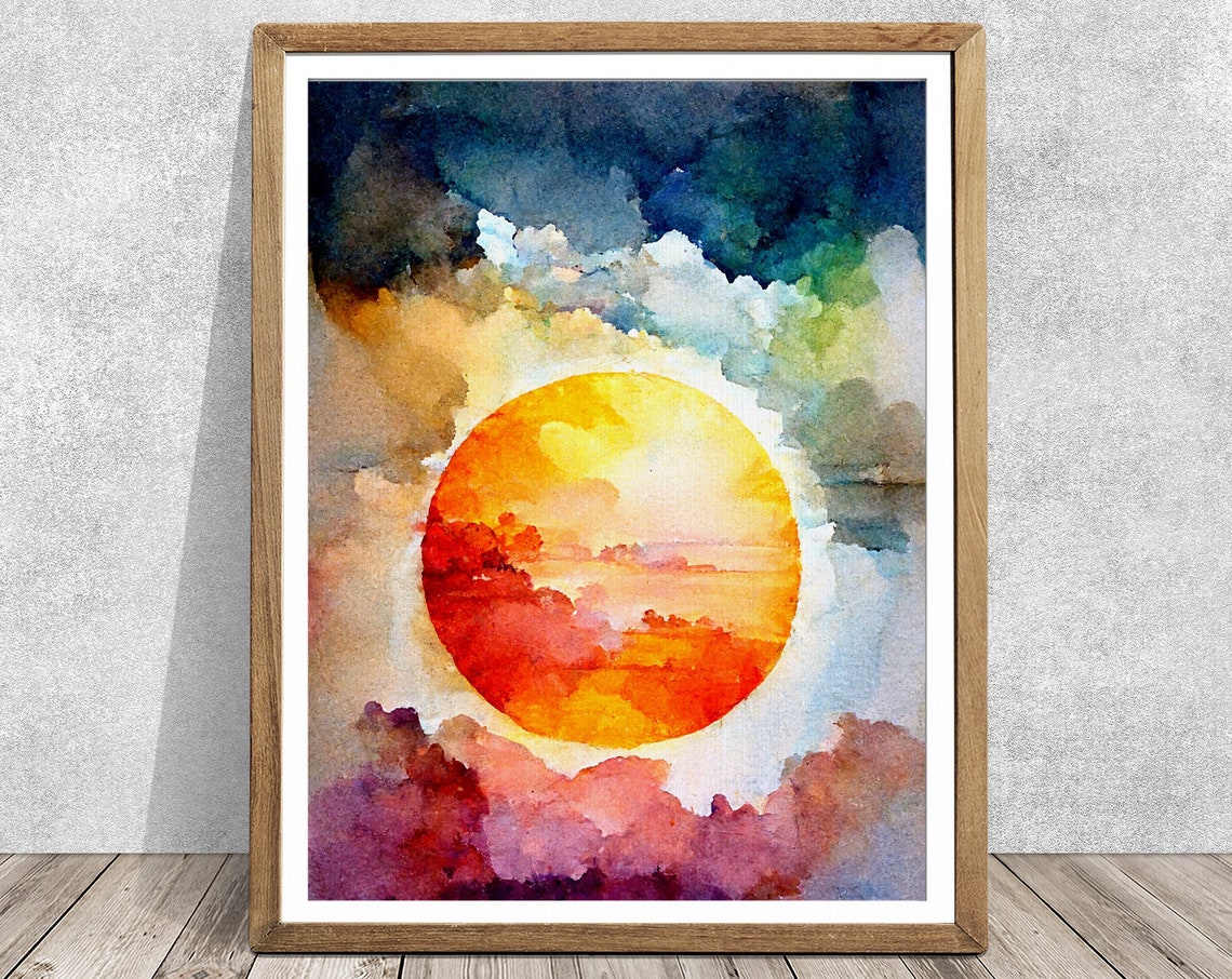 Sun Watercolor Painting, Wall Art Print