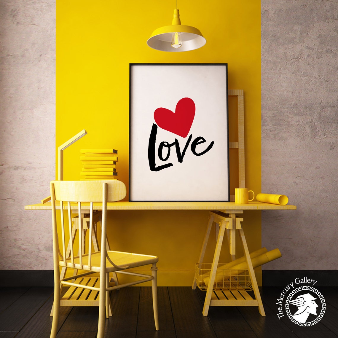 Love Script Red Heart Minimalist Typography Romantic Wall Art Poster - Image 5