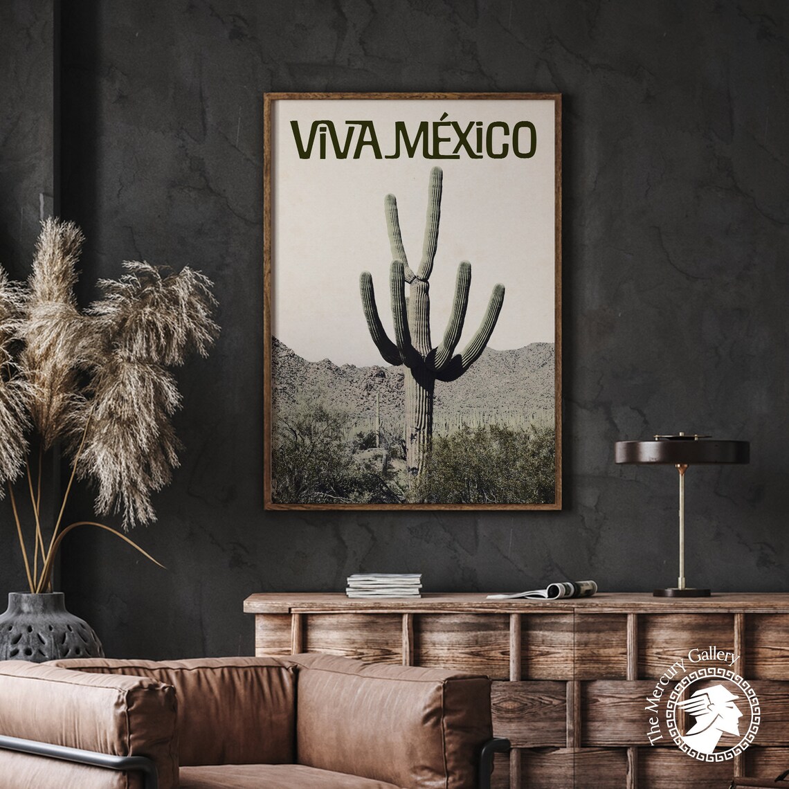 Viva Mexico Saguaro Desert Monochrome Photo Retro Travel Poster Print - Image 2