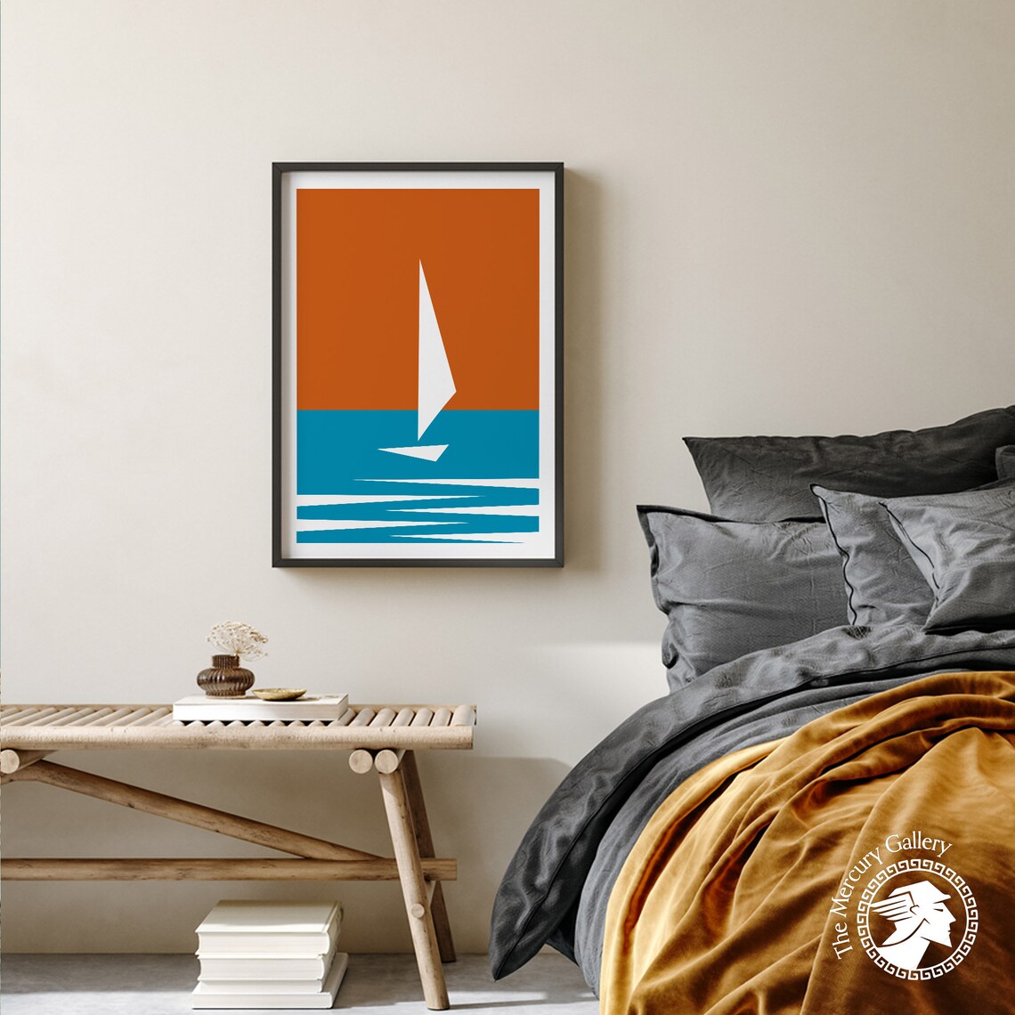 Sailboat Sunset Retro Travel Minimalist Ocean Sailing Graphic Art Poster - Image 2