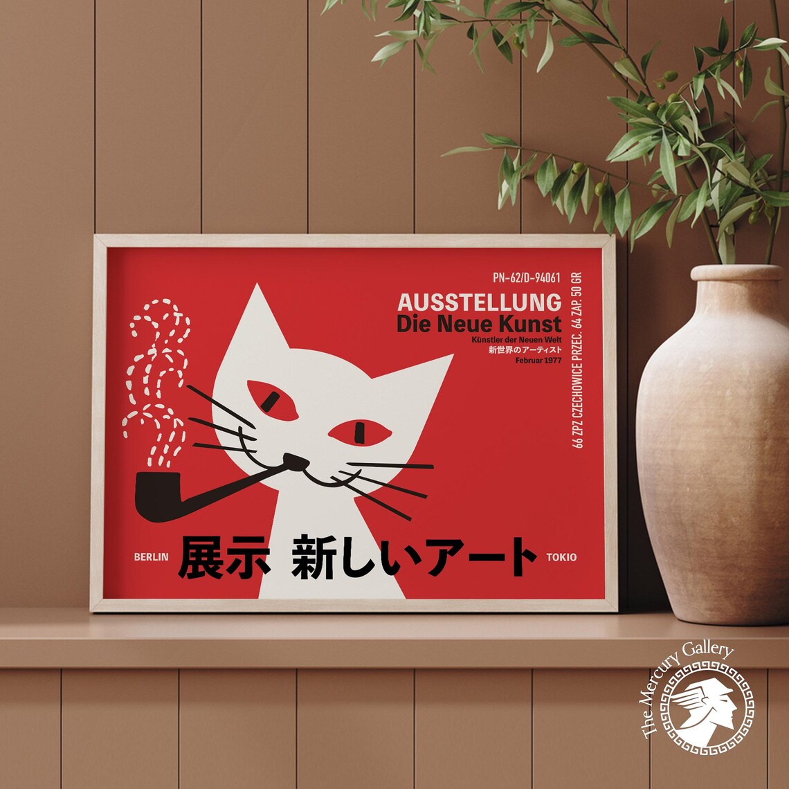 Die Neue Kunst Berlin Tokio Cat Exhibition 1977 Vintage Red Art Poster - Image 3