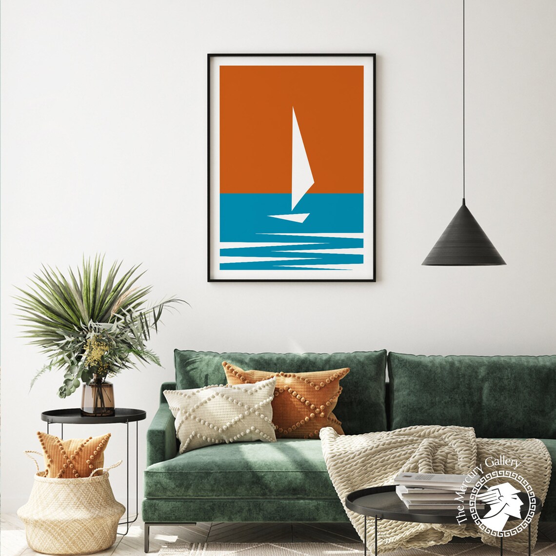 Sailboat Sunset Retro Travel Minimalist Ocean Sailing Graphic Art Poster - Image 4