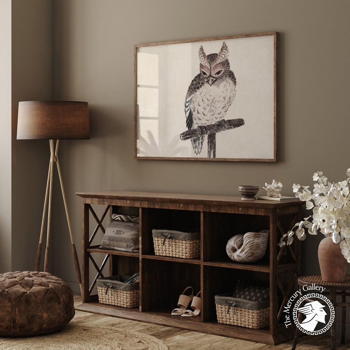 Hokusai Japanese Owl Perched on Branch Vintage Woodblock Art Print Poster - Image 2
