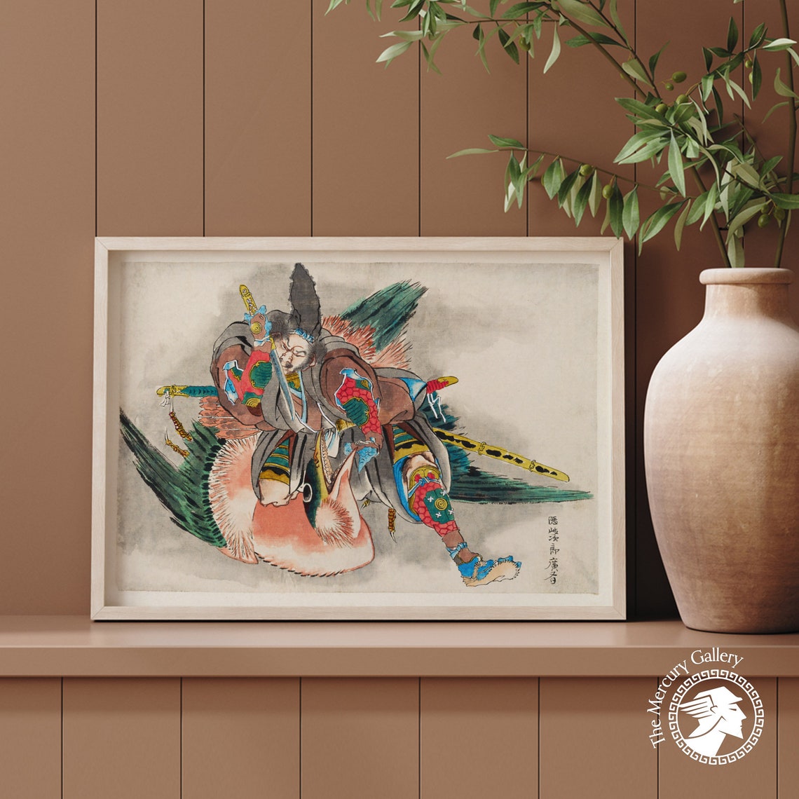 Hokusai Samurai Warrior Grappling Demon Colorful Ukiyo E Art Poster - Image 5