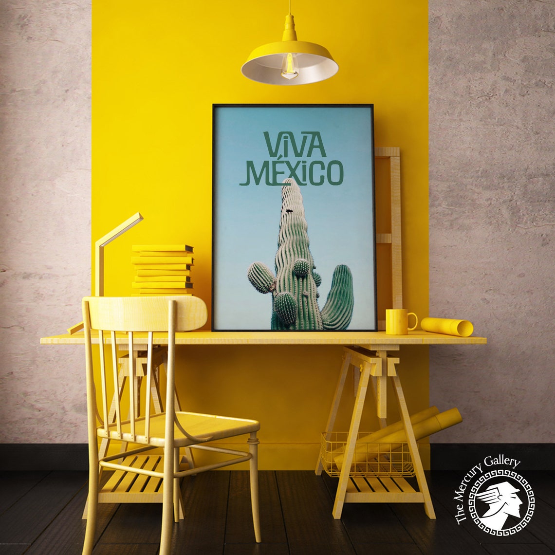 Viva Mexico Saguaro Cactus Blue Sky Minimalist Modern Travel Poster - Image 5