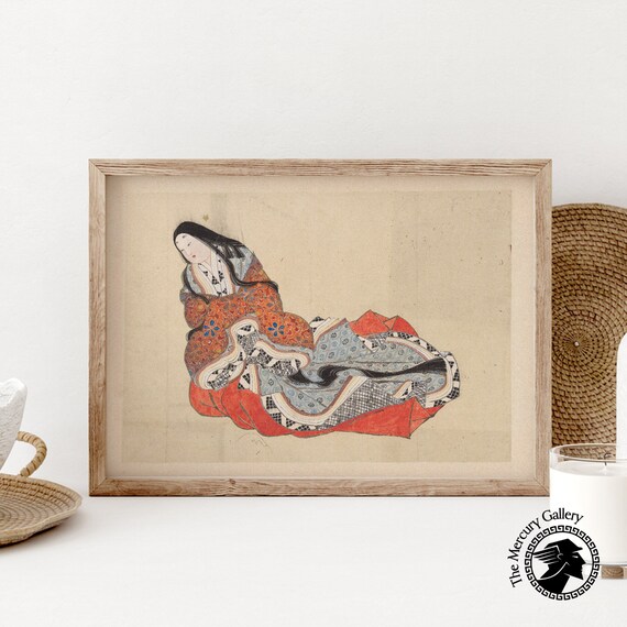 Hokusai Court Lady Reclining in Ornate Red Kimono Edo Era Art Poster
