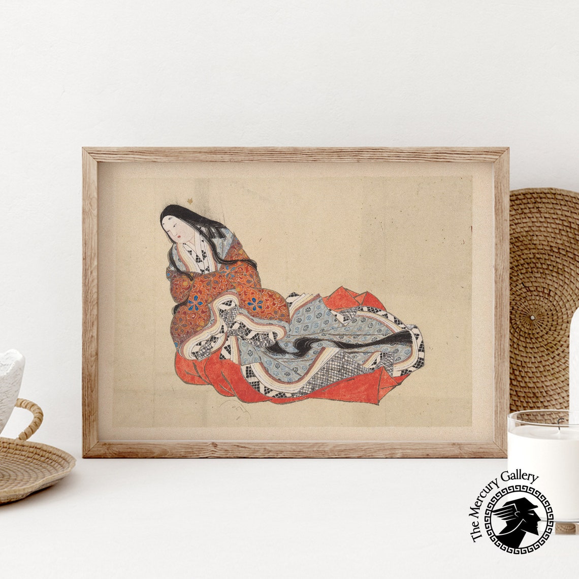 Hokusai Court Lady Reclining in Ornate Red Kimono Edo Era Art Poster