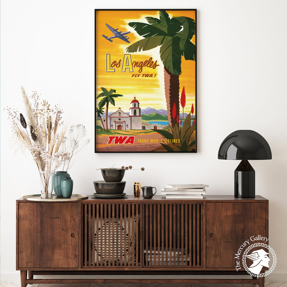 Los Angeles Vintage TWA Airline Palm Mission Retro Travel Poster Print - Image 6