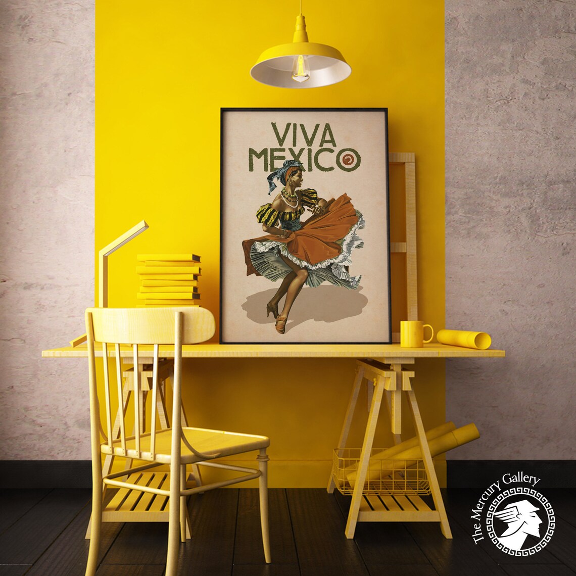 Vintage Viva Mexico Folk Dancer Woman Traditional Dress Travel Poster - Image 3