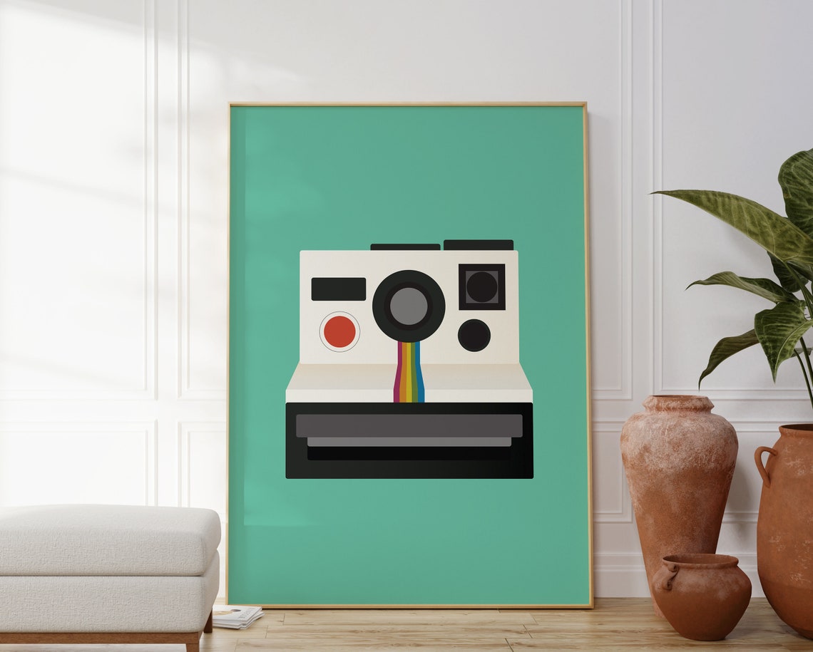 Retro Instant Camera Teal Photography Gift Funky Wall Poster