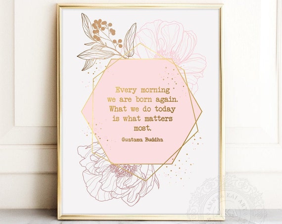 Buddha Wall Art Buddha Quote Inspirational Wall Art Buddhist Art Geometric Floral Print Happy Morning Motivational Quote Uplifting Gift