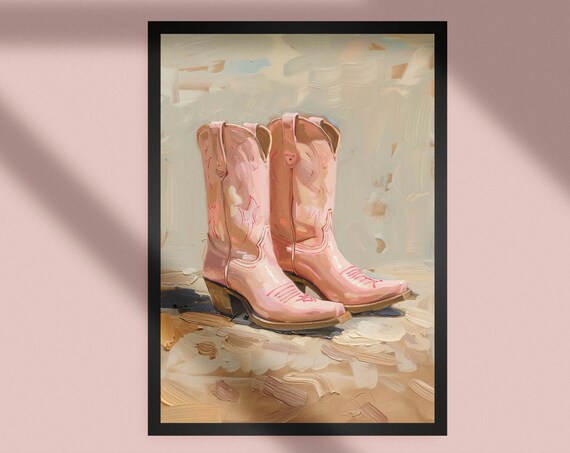 Pink Cowboy Boots Vintage Oil Painting Western Coquette Room Art Poster