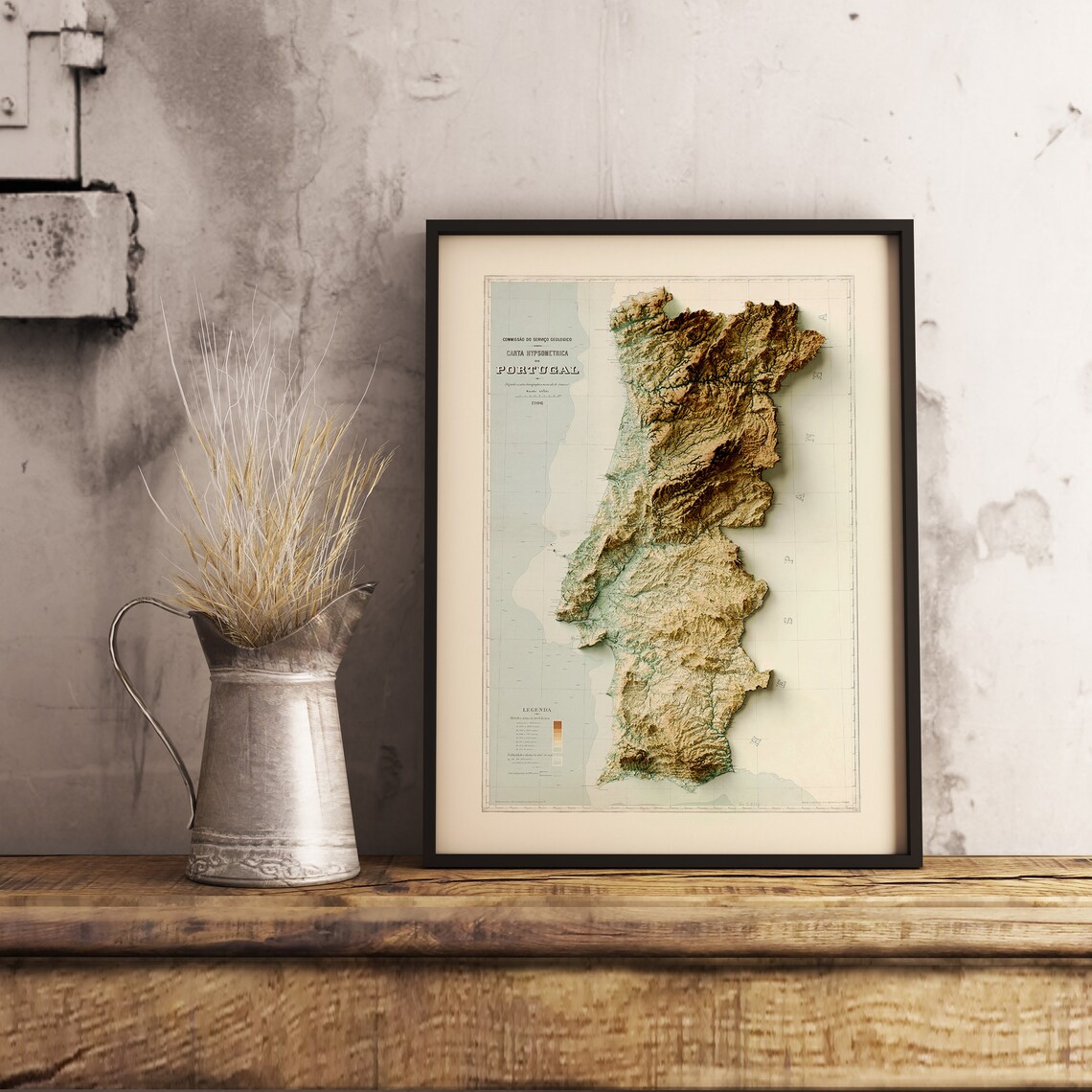 Portugal 1896 Carta Hypsometrica Brown Relief Topographic Wall Art - Image 3