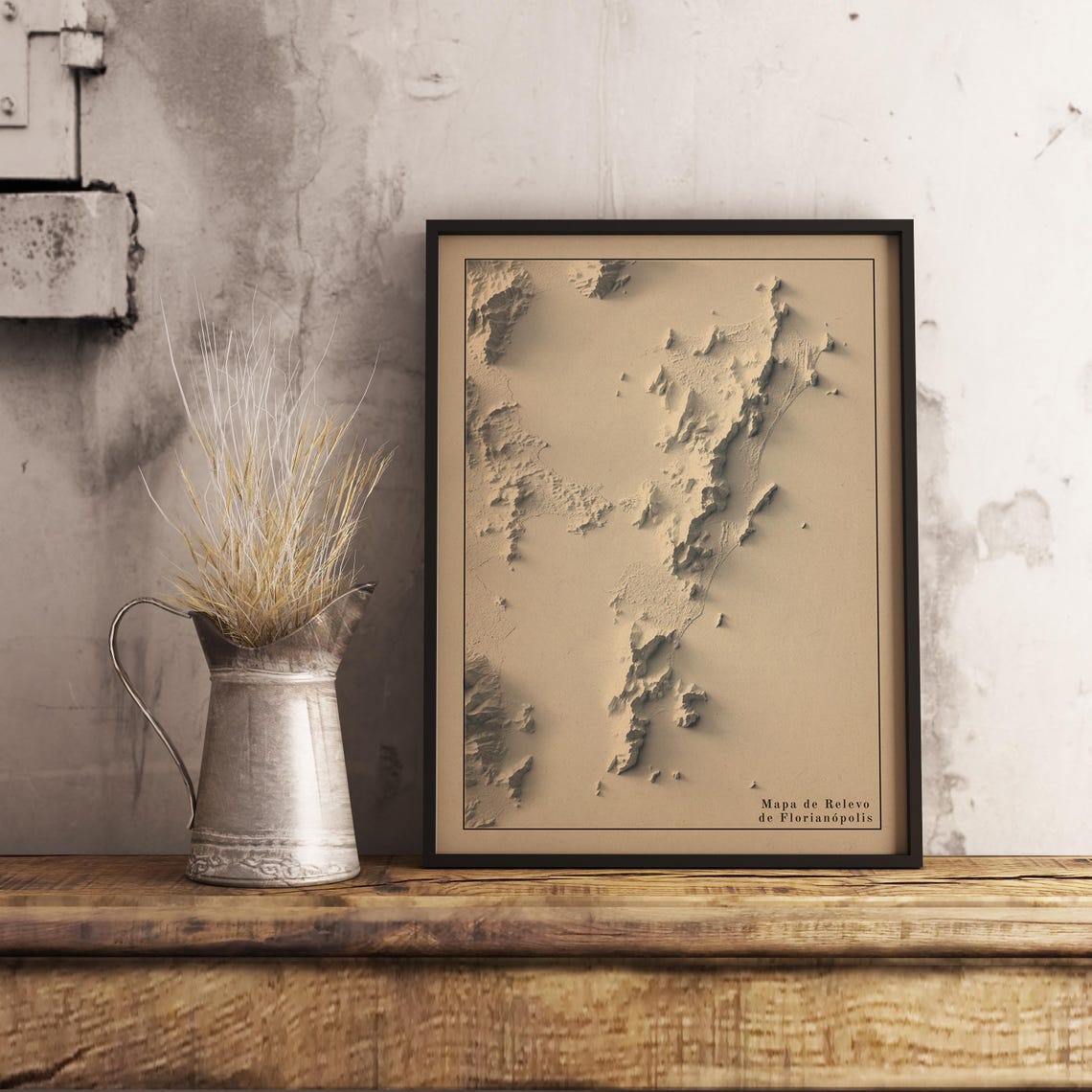 Florianopolis Brazil Beige Relief Map Minimalist Topography Wall Art - Image 2
