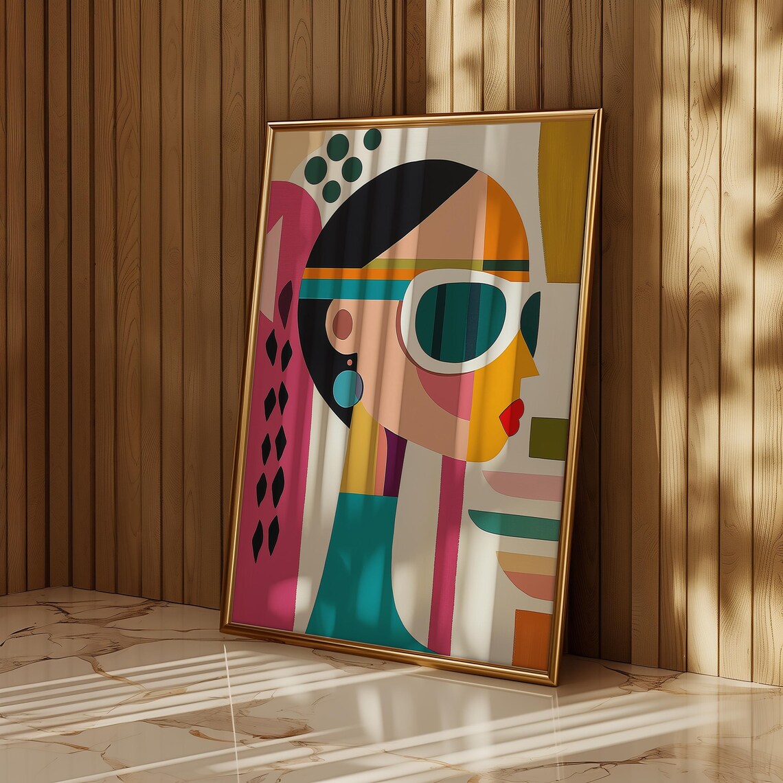 Cubist Woman Portrait Sunglasses Bold Colorful Geometric Art Poster - Image 2