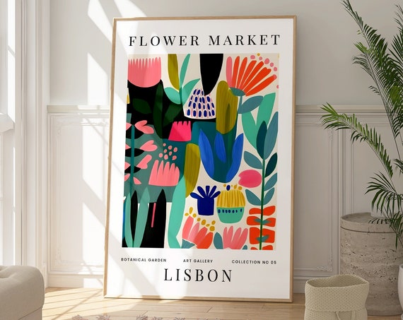 Lisbon Flower Market, Minimalist Botanical Art Print