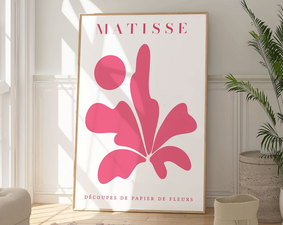 Matisse Pink Cut Out Floral Shape Print Modern Illustration Abstract Poster Minimalist Pink Artwork Gift For Her Original Wall Art Deco
