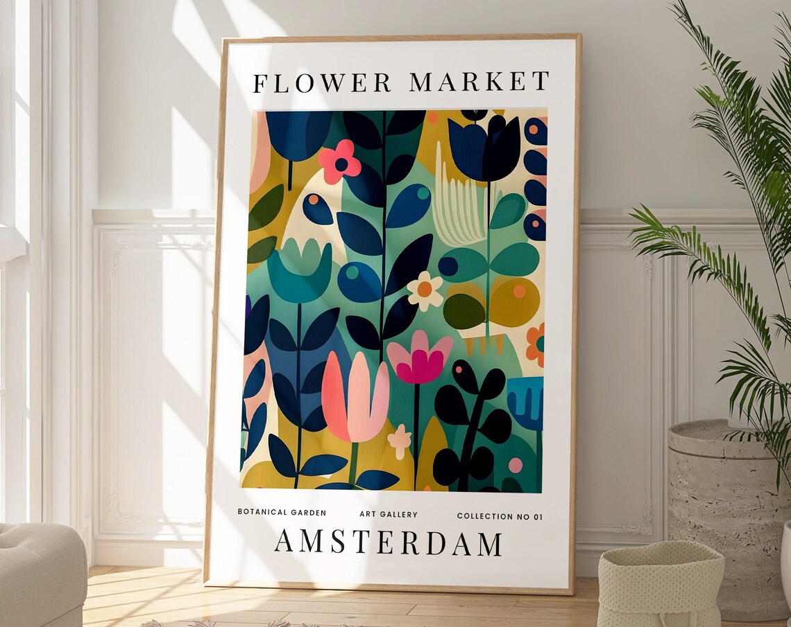 Amsterdam Flower Market, Boho Botanical Art Print
